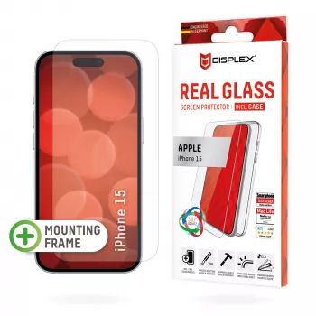 Displex protezione display + custodia per Apple iPhone 15, cornice di montaggio Eco, antigraffio