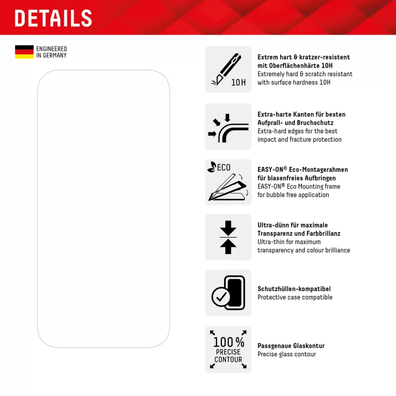 Displex protezione display + custodia per Apple iPhone 15, cornice di montaggio Eco, antigraffio