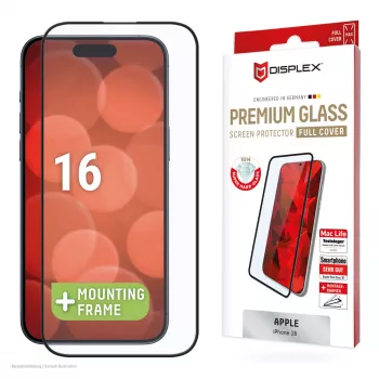 Displex Premium pellicola protettiva display (Full Cover, 10H) per Apple iPhone 16, cornice di montaggio Eco, Full Cover