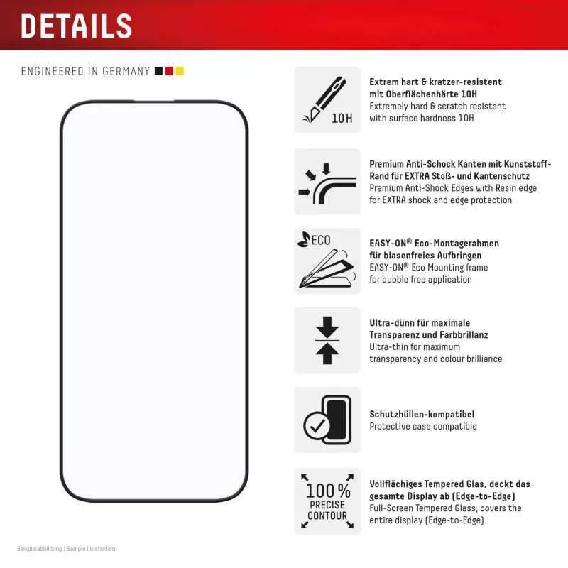 Displex Premium pellicola protettiva display (Full Cover, 10H) per Apple iPhone 16, cornice di montaggio Eco, Full Cover