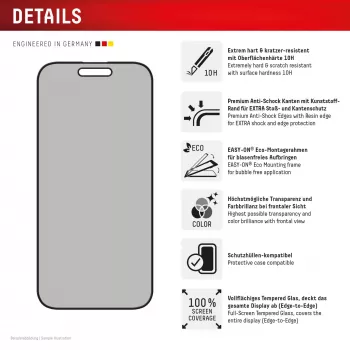 Privacy Screen Protector Displex (10H) per Apple iPhone 16 Plus, cornice di montaggio Eco, filtro privacy