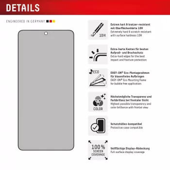 Privacy Screen Protector Displex (10H) per Samsung Galaxy S25 Edge, cornice di montaggio Eco, filtro privacy