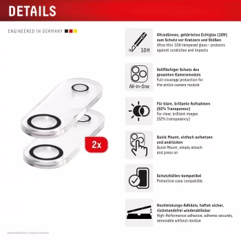 Displex Full Cover vetro lente fotocamera iPhone Air, 10H, protezione completa fotocamera, Quick Mount, 2 pz.