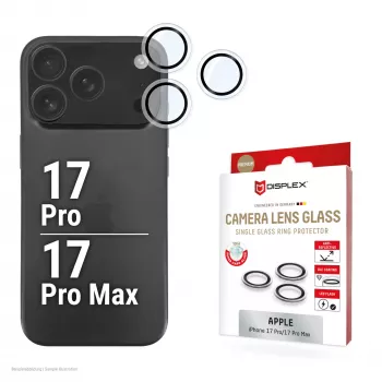 Displex vetro obiettivo fotocamera Premium, vetro iPhone 17 Pro/17 Pro Max, 10H, anelli singoli, DLC, trasparente, Quick Mount