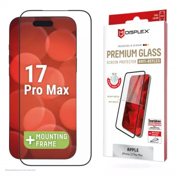 Displex Premium Screen Protector (Full Cover, 10H) per Apple iPhone 17 Pro Max, cornice di montaggio Eco, Full Cover