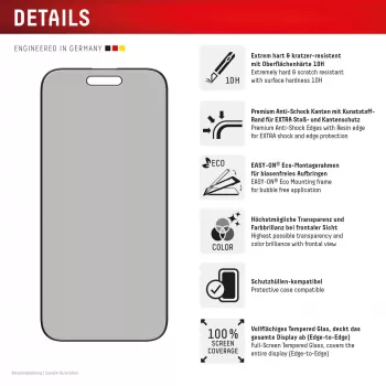 Displex Privacy Screen Protector (10H) per Apple iPhone Air, cornice di montaggio Eco, filtro privacy