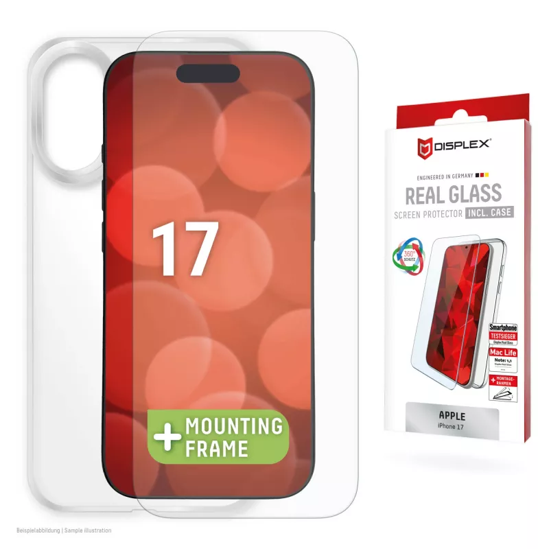 Displex pellicola protezione display + custodia per Apple iPhone 17, cornice di montaggio Eco, antigraffio