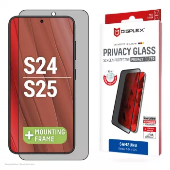 Pellicola protettiva per display Displex (10H) per Samsung Galaxy S24/S25, cornice di montaggio Eco, filtro privacy