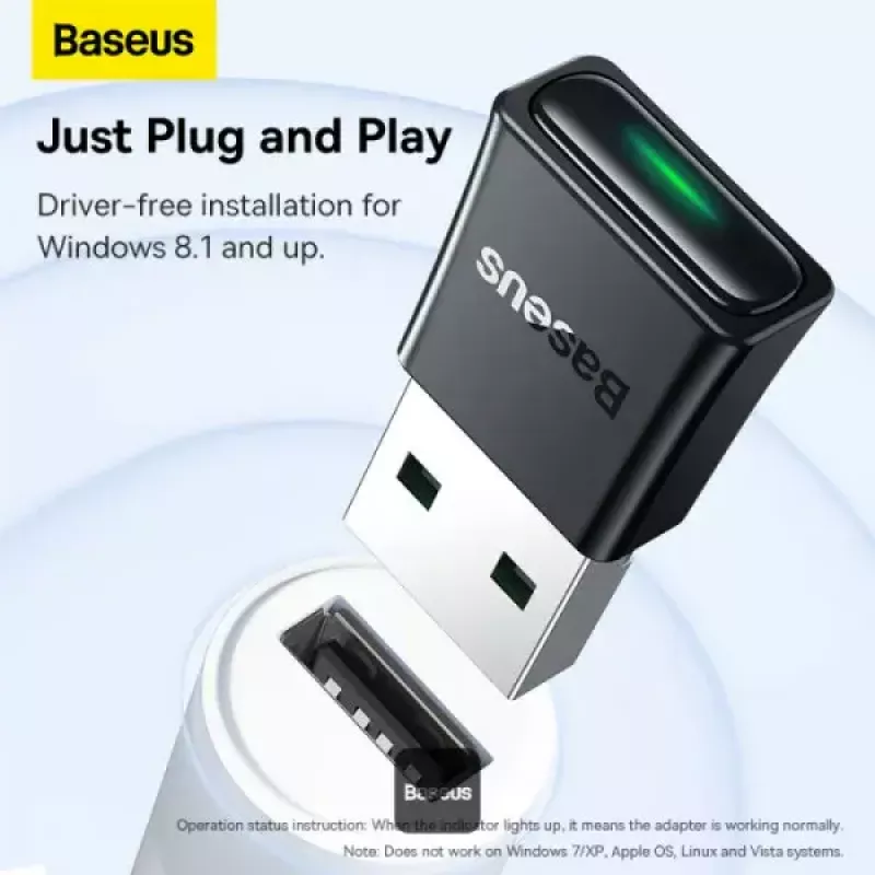 Adattatore Bluetooth mini Baseus BA07 per PC, USB 5.3 dongle ricevitore Bluetooth wireless - nero