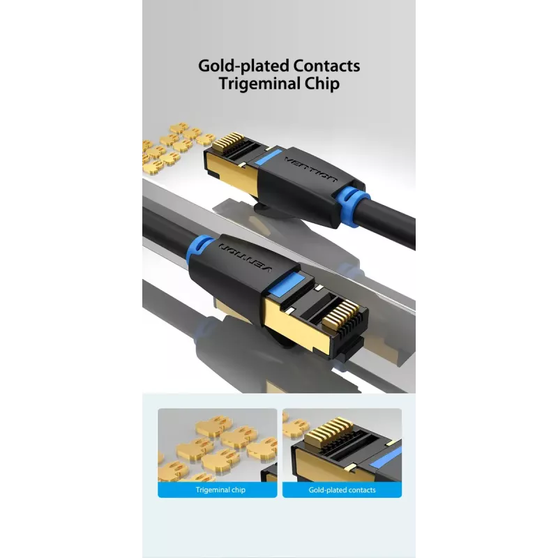 Cavo patch Ethernet Vention Cat.8 S/FTP 1 m nero RJ-45 placcato oro