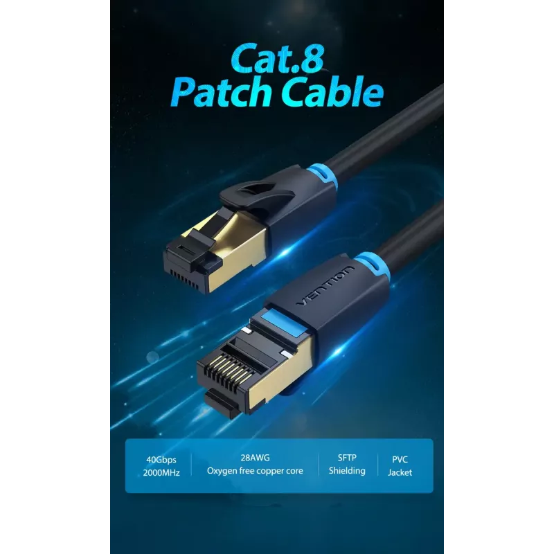 Cavo patch Ethernet Vention Cat.8 S/FTP 1 m nero RJ-45 placcato oro