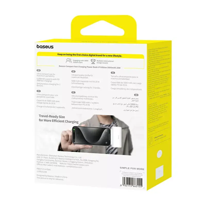 Powerbank OS-Baseus Compact IP 5000mAh 20W (bianco)