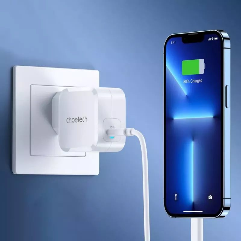 CHOETECH PD8007 caricabatterie GaN USB-C da 45 W, PD3.0, QC3.0, PPS, EU, bianco
