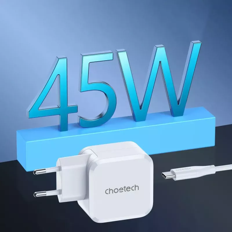 CHOETECH PD8007 caricabatterie GaN USB-C da 45 W, PD3.0, QC3.0, PPS, EU, bianco