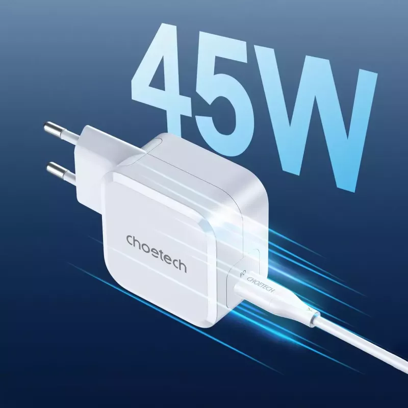CHOETECH PD8007 caricabatterie GaN USB-C da 45 W, PD3.0, QC3.0, PPS, EU, bianco