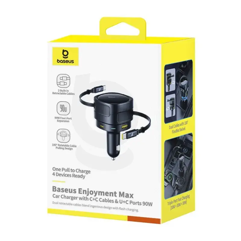 Caricabatterie da auto Baseus Enjoyment Max 90W con porte USB-C e USB-A