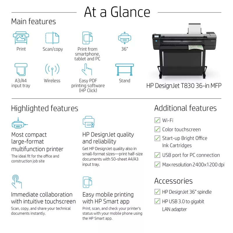 Stampante multifunzione HP Designjet T830 24 pollici