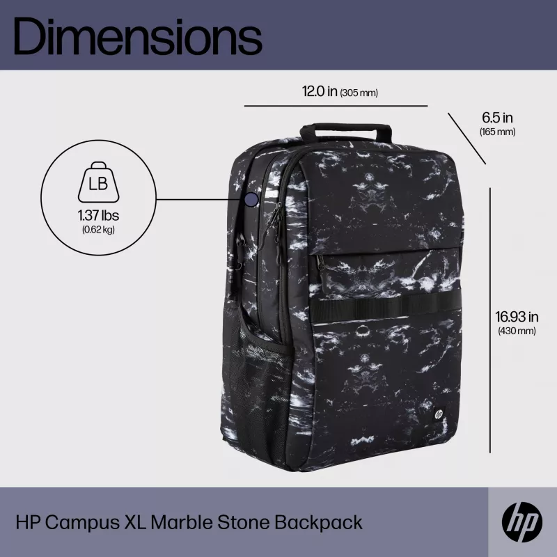 Zaino per il tempo libero HP Campus XL Marble Stone zaino nero grigio