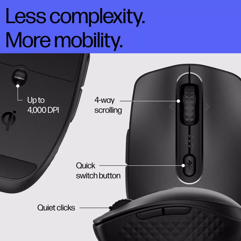 Mouse wireless ricaricabile HP 695, ambidestro, Bluetooth, 4000 DPI, nero