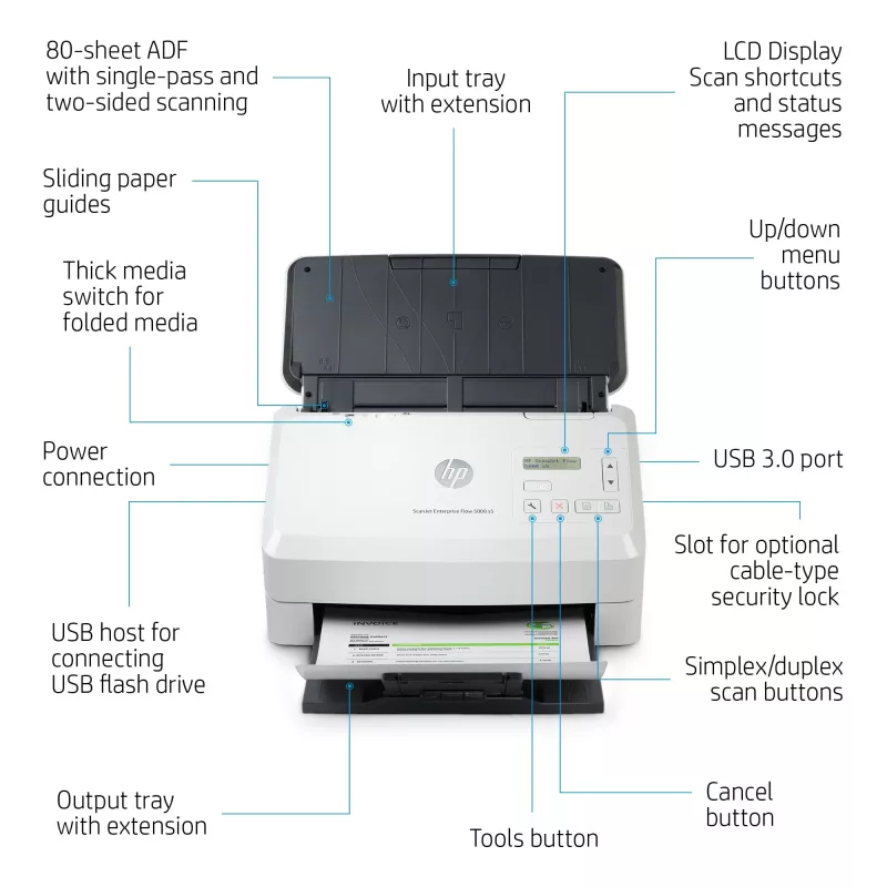 Scanner a foglio HP Scanjet Enterprise Flow 5000 s5 600 x 600 DPI A4 bianco