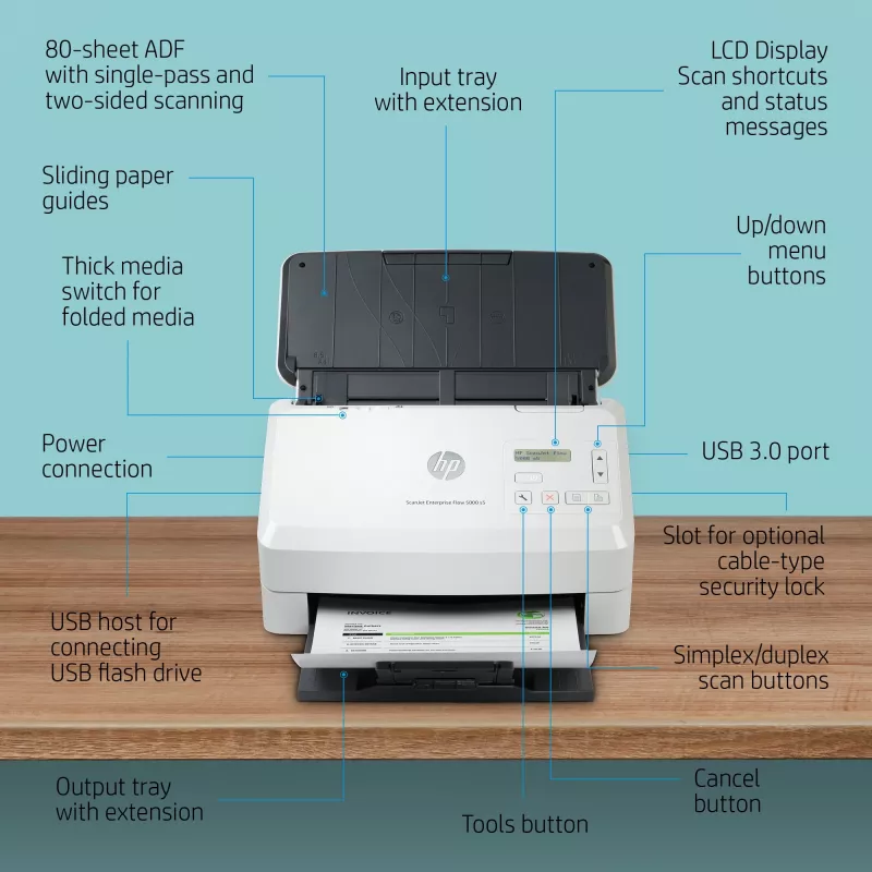 Scanner a foglio HP Scanjet Enterprise Flow 5000 s5 600 x 600 DPI A4 bianco