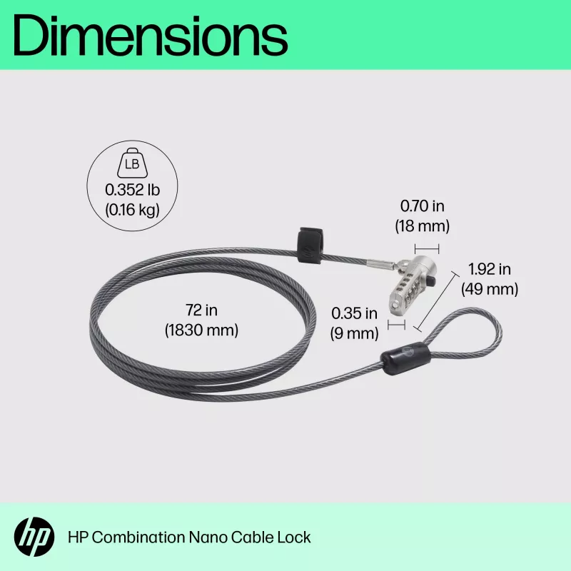 Lucchetto a combinazione HP Nano 63B28AA acciaio inossidabile 1,83 m