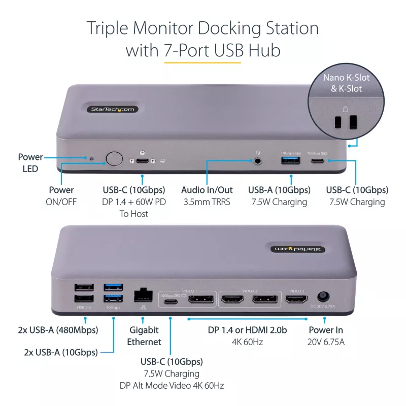 StarTech.com DK31C3MNCRUE Dock per laptop/replicatore di porte con filo USB 3.2 Gen 2 (3.1 Gen 2) Type-C