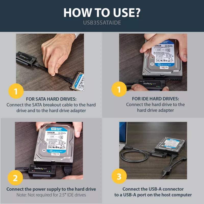 Cavo SATA-USB StarTech.com - USB 3.1 (10 Gbit/s) - UASP, nero, attività, funzionamento, CE, FCC, ASMedia - ASM1351, 12 V, 0 - 60 °C