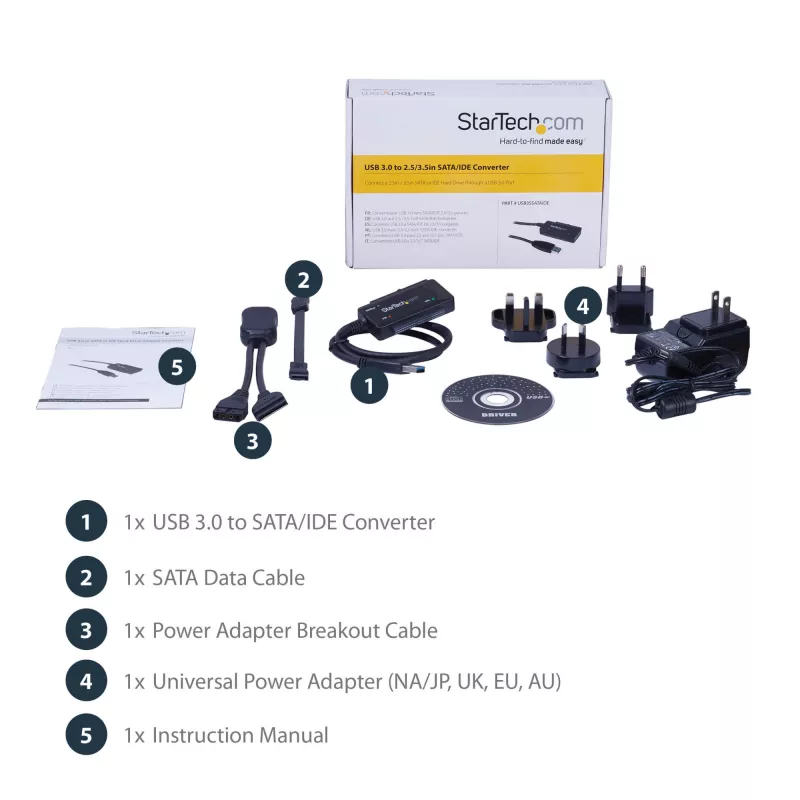 Cavo SATA-USB StarTech.com - USB 3.1 (10 Gbit/s) - UASP, nero, attività, funzionamento, CE, FCC, ASMedia - ASM1351, 12 V, 0 - 60 °C