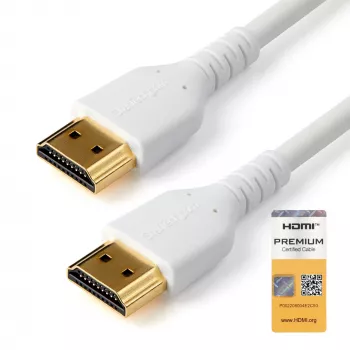 Cavo HDMI 2.0 slim StarTech.com 3ft (1m), cavo HDMI flessibile premium certificato con Ethernet, UHD 4K 60Hz HDR10, design robusto in tessuto aramidico con guaina TPE, bianco