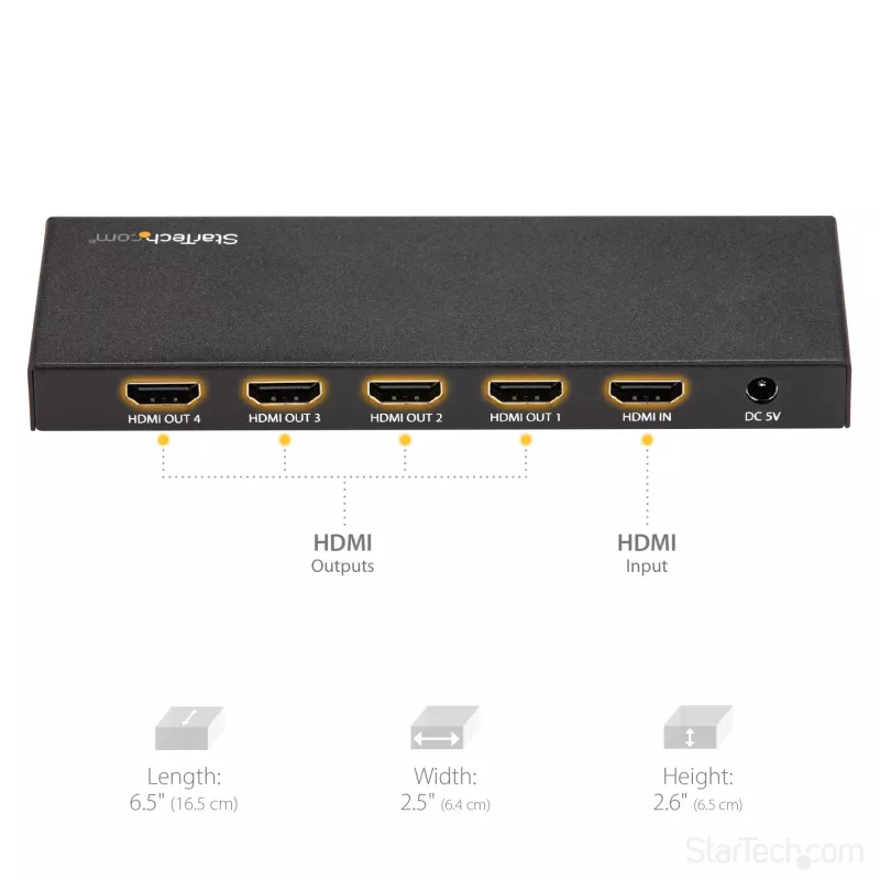 StarTech.com splitter HDMI a 4 porte – 4K 60 Hz, HDMI, 4x HDMI, 3840 x 2160 pixel, nero, 4K Ultra HD, 60 Hz