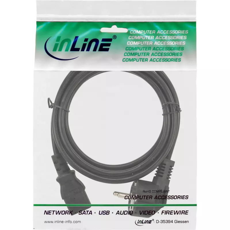 Cavo alimentazione InLine, CEE 7/7 angolato / IEC C13 maschio 3 poli, 0,3 m