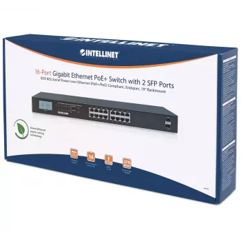 Switch unmanaged Intellinet 16 porte Gigabit Ethernet PoE+ 370W