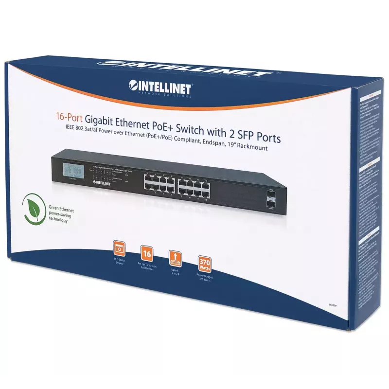 Switch unmanaged Intellinet 16 porte Gigabit Ethernet PoE+ 370W