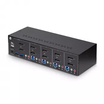 StarTech.com KVM switch DisplayPort dual monitor 4 porte, 4K 60Hz, 2 porte hub USB 5Gbps, 2 porte USB 2.0 HID, commutazione hotkey e pulsante, conforme TAA – audio 3,5 mm, HDCP