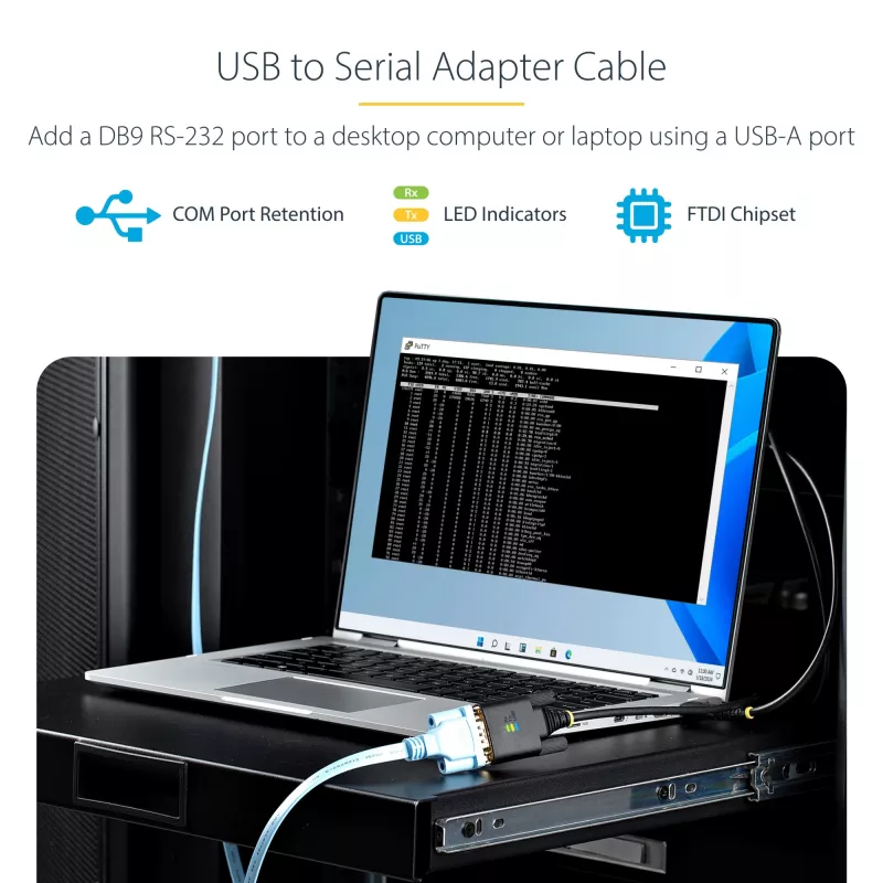 StarTech.com cavo adattatore USB a seriale 3ft (1m), mantenimento COM, viti/dadi sostituibili, USB-A a DB9 RS232, IC FTDI, protezione ESD, Windows/macOS/Linux