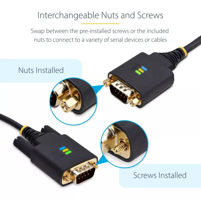 StarTech.com cavo adattatore USB a seriale 3ft (1m), mantenimento COM, viti/dadi sostituibili, USB-A a DB9 RS232, IC FTDI, protezione ESD, Windows/macOS/Linux