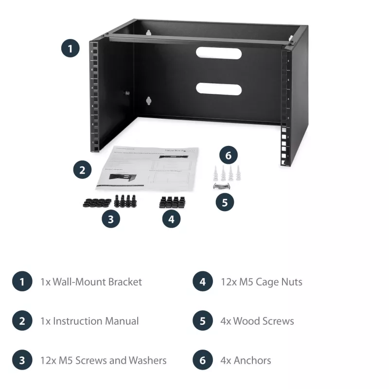 StarTech.com WALLMOUNT6 staffa a muro 6U per patch panel, 19 pollici, profondità 35,5 cm, acciaio, nero
