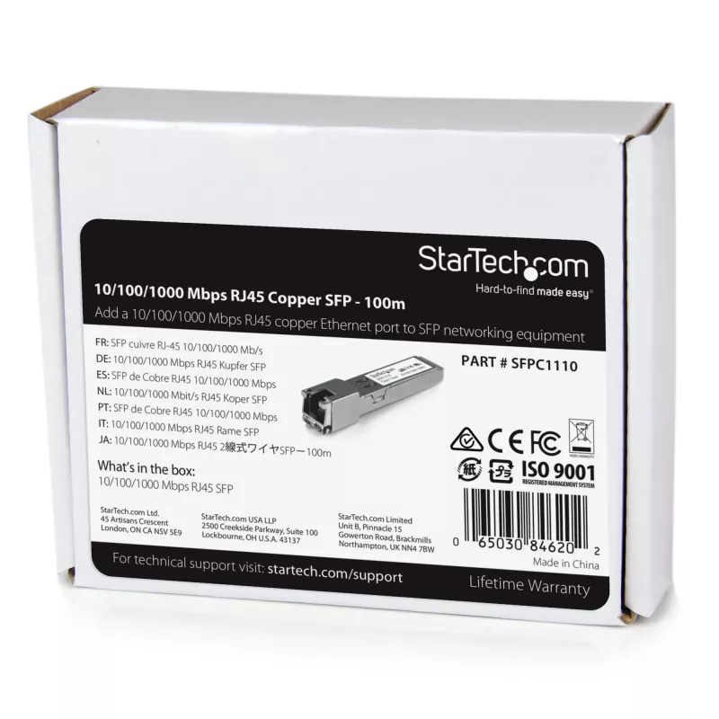 Modulo ricetrasmettitore SFP StarTech.com compatibile Cisco SFP-GE-T – 10/100/1000BASE-TX~Modulo SFP compatibile Cisco SFP-GE-T – 1000BASE-T – SFP a RJ45 Cat6/Cat5e – 10/100/1000 Mbit/s – RJ-45 100 m – Cisco IE3400, IE3300, IE3200