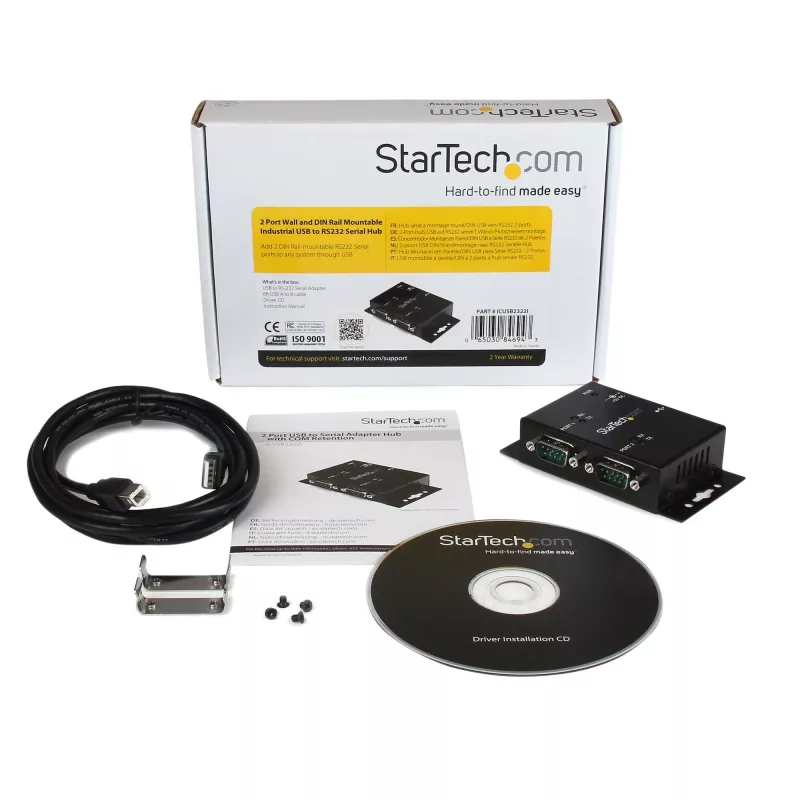 Hub adattatore USB a seriale industriale a 2 porte montabile a parete StarTech.com con clip per guida DIN
