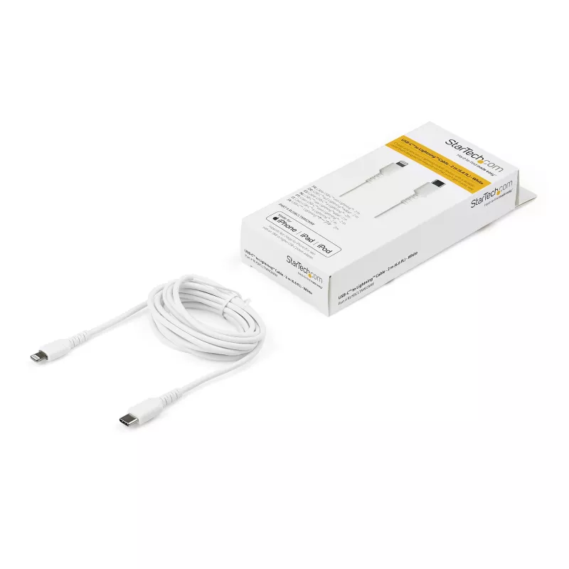 Cavo USB-C a Lightning bianco resistente StarTech.com 1,8 m – Cavo di ricarica/sincronizzazione USB Type-C a Lightning robusto in fibra aramidica – Certificato Apple MFi iPad/iPhone 12