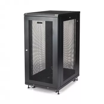 StarTech.com Armadio rack server 24U a 4 montanti, armadio rack dati 19 pollici con chiusura per apparecchiature informatiche/AV/IT, rack per ufficio/rete domestica con ruote e guide di montaggio regolabili