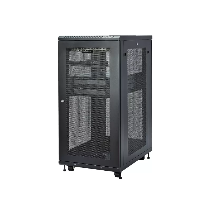 StarTech.com Armadio rack server 24U a 4 montanti, armadio rack dati 19 pollici con chiusura per apparecchiature informatiche/AV/IT, rack per ufficio/rete domestica con ruote e guide di montaggio regolabili