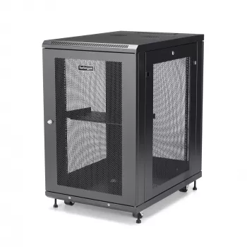 StarTech.com Armadio rack server 18U a 4 montanti, armadio rack dati 19 pollici con chiusura per apparecchiature informatiche / AV / IT, rack per ufficio / rete domestica con ruote e guide di montaggio regolabili
