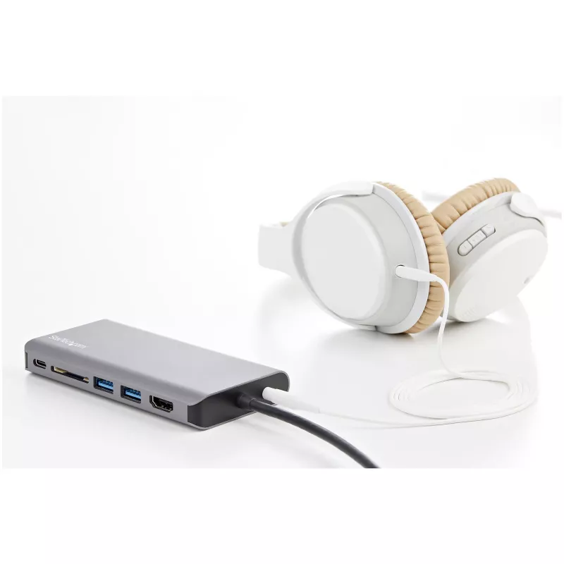 StarTech.com Adattatore multiporta USB-C – mini dock da viaggio USB-C con HDMI 4K o VGA 1080p – hub 3x USB 3.0, SD, GbE, audio, PD 100W pass-through – docking station portatile per laptop/tablet