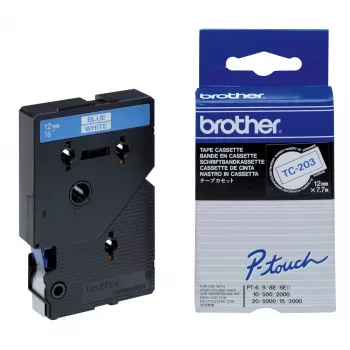 Nastro per etichettatura 12 mm Brother TC203 blu su bianco