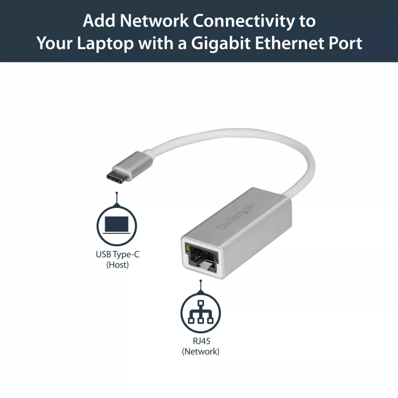 StarTech.com Adattatore da USB-C a Gigabit Ethernet – argento, con cavo, USB, Ethernet, 5000 Mbit/s, argento