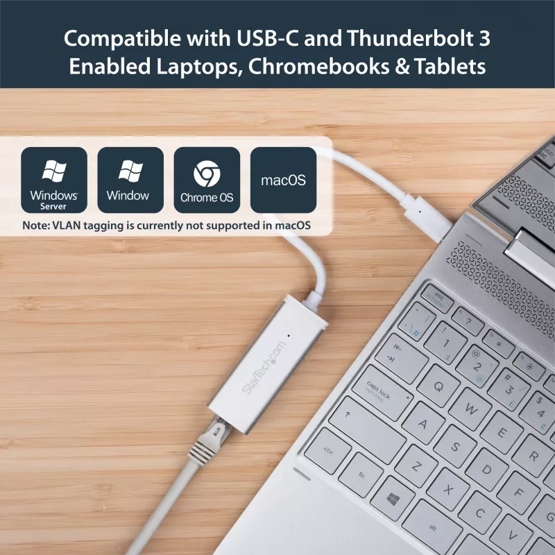 StarTech.com Adattatore da USB-C a Gigabit Ethernet – argento, con cavo, USB, Ethernet, 5000 Mbit/s, argento