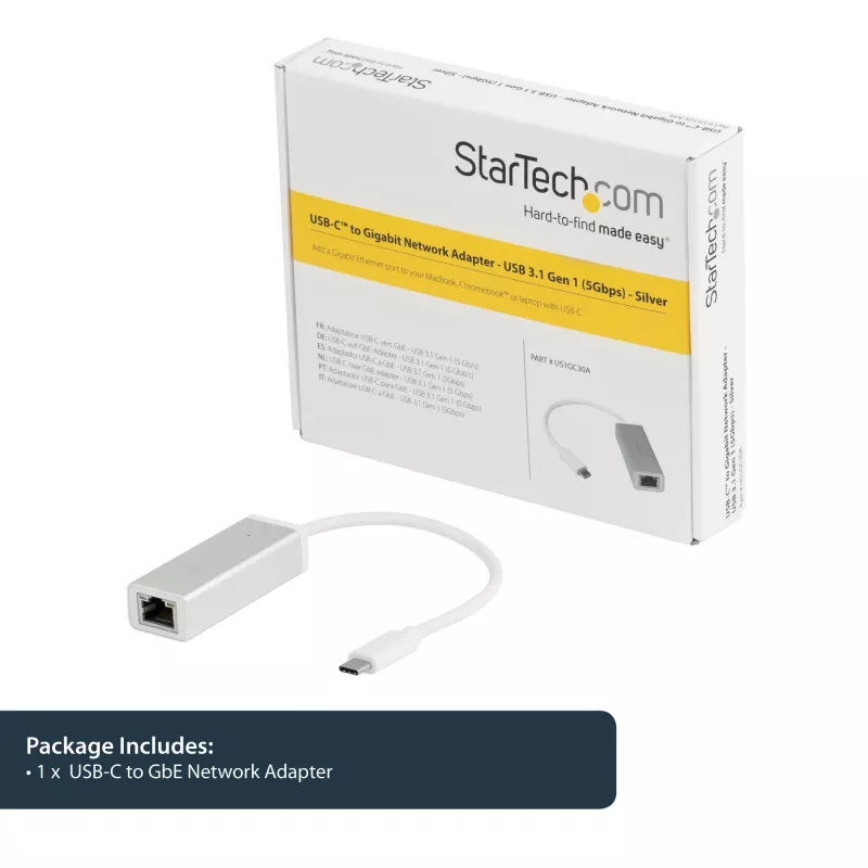 StarTech.com Adattatore da USB-C a Gigabit Ethernet – argento, con cavo, USB, Ethernet, 5000 Mbit/s, argento