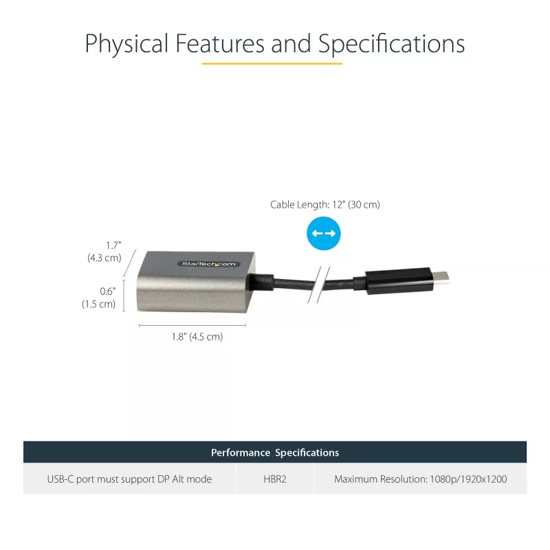 StarTech.com Adattatore da USB-C a VGA – 1080p adattatore dongle USB Type-C a VGA – convertitore video da USB-C (DP Alt Mode) a monitor/display VGA – compatibile Thunderbolt 3 – cavo integrato da 30 cm – versione migliorata di CDP2VGA